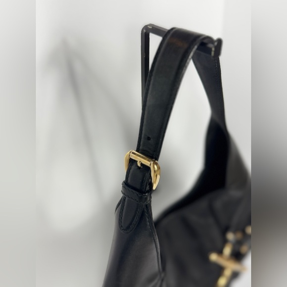 GUCCI Vintage BLACK LEATHER 85TH ANNIVERSARY GG MONOGRAM HOBO BAG - Picture 6 of 15